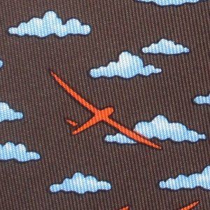 100% REAL HERMES TIE BROWN w ORANGE GLIDER PLANES AIRPLANES FLYING IN CLOUDS XL